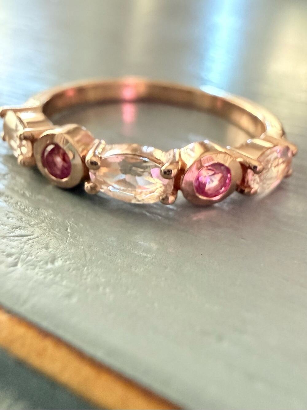 BBJ 925 Sterling Silver Rose Gold Pink Gemstone Women's Ring 6.75 NEW